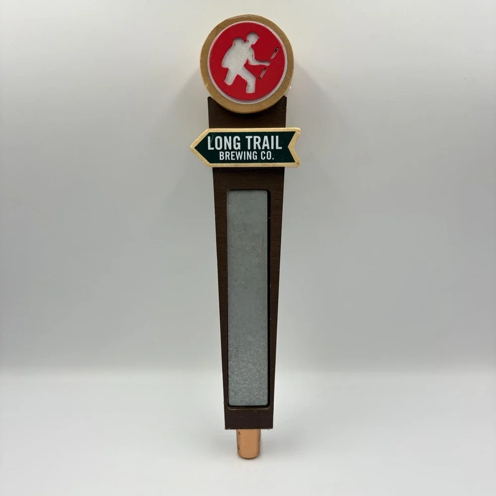 Long Trail Brewing Co Hiker Logo Draft Beer Tap Handle Wood Brown Red Barware